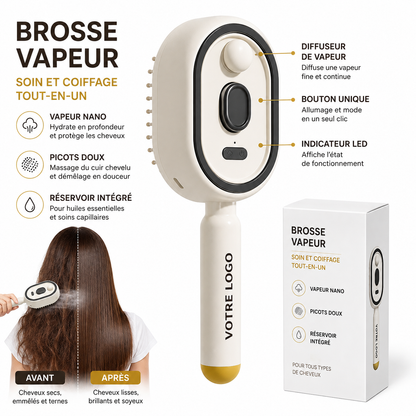 Brosse Vapeur 3-en-1 – Soin, Démêlage & Lissage