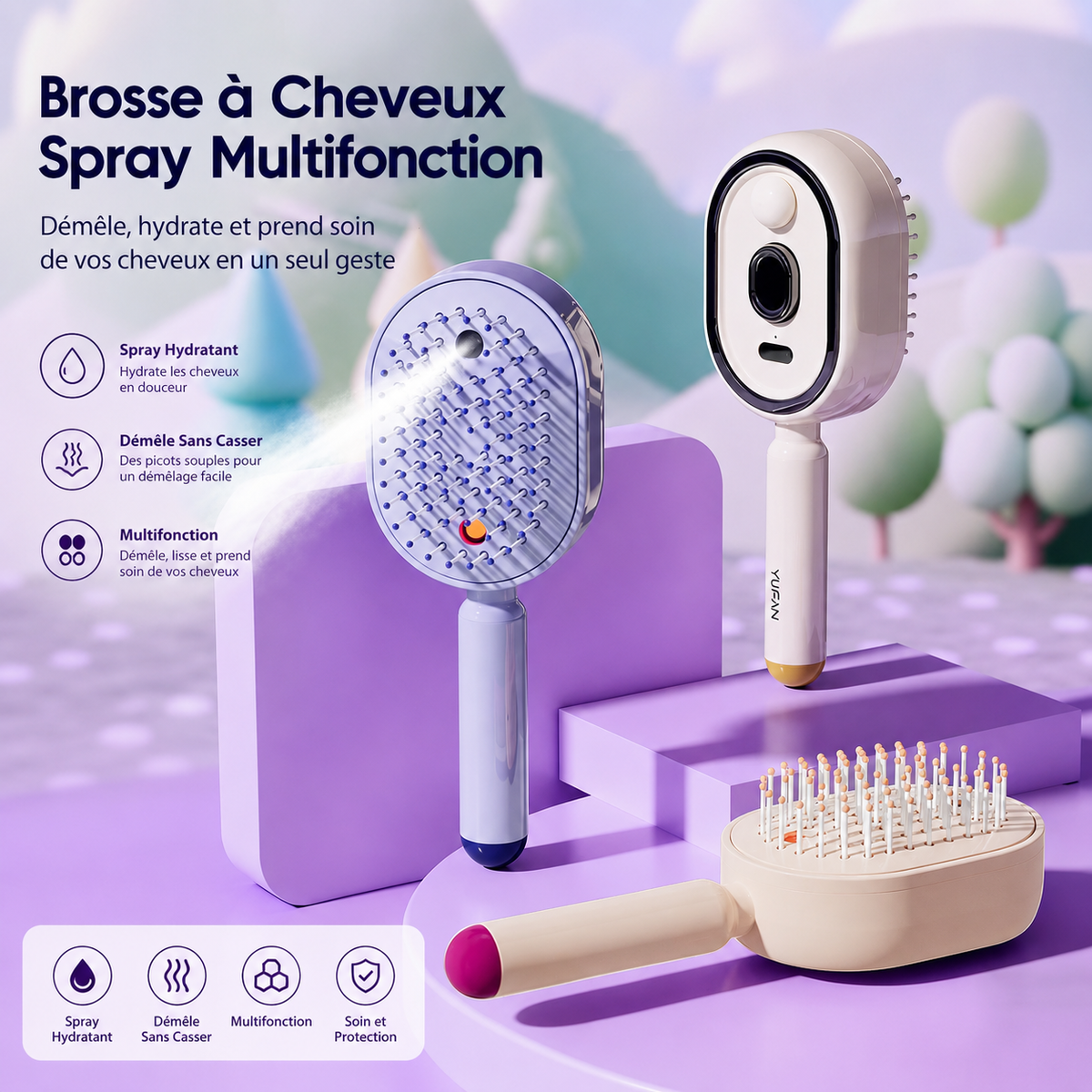 Brosse Vapeur 3-en-1 – Soin, Démêlage & Lissage