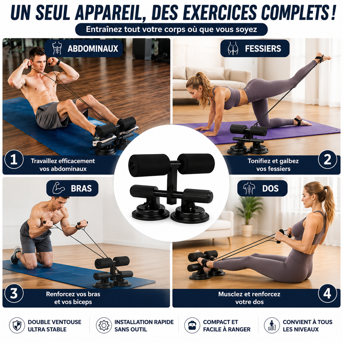 Entraîneur d'Abdominaux Multifonction à Double Ventouse