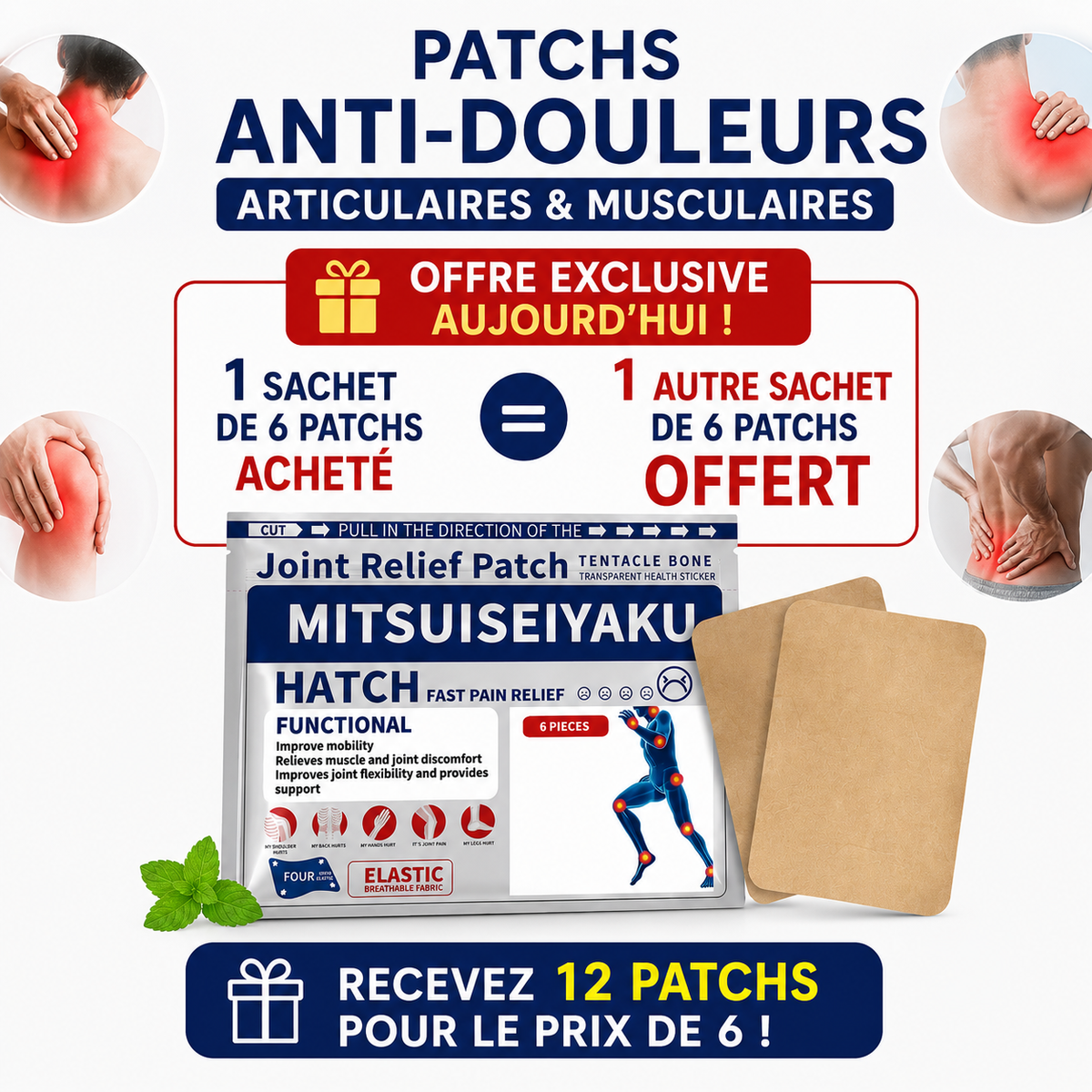 Patchs Anti-Douleurs Articulaires & Musculaires – 1 Acheté = 1 Offert